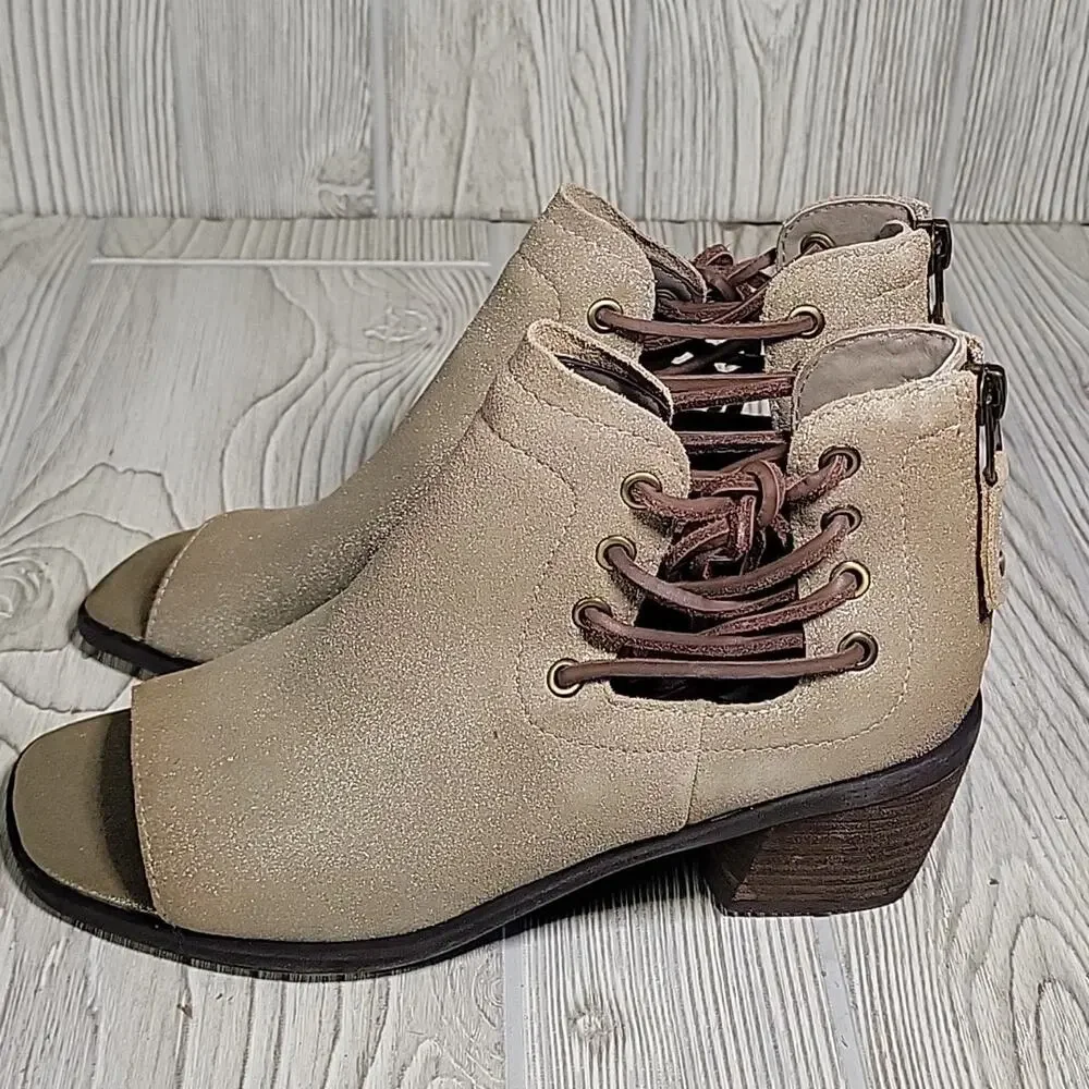 OTBT Prairie Peep Toe Ankle Bootie Taupe Shimmer Womens Size 6 NEW